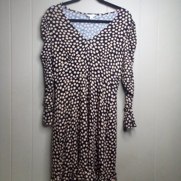 Miss Selfridge Dresses & Skirts - Miss Selfridge Dress 4 V-Neck 3/4 Gathered Ruffle Sleeve Dots Black Tan